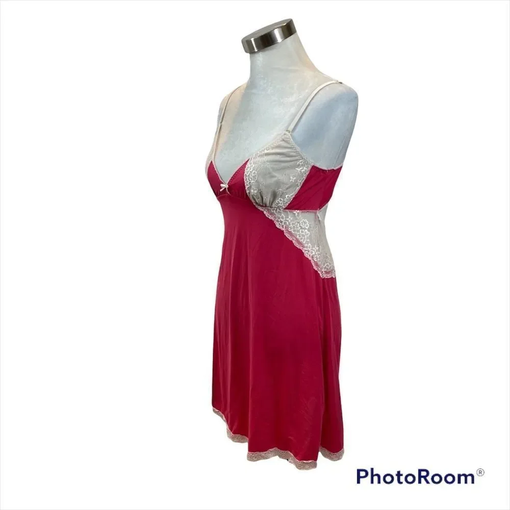 Hope Brand Pink and Ivory Open Back Mini Length Nightgown Lingerie Medium‎